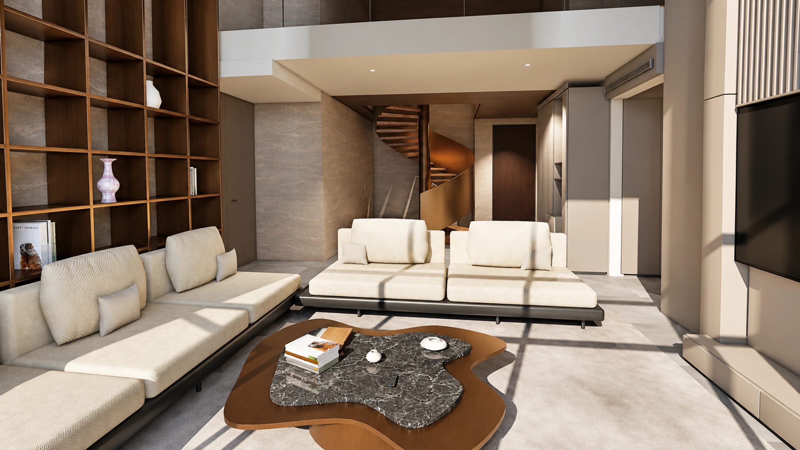 The Skyline Residence living room with warm timber and daylight